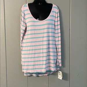 NWT LulaRoe Jersey Top Pink Green Striped Comfy Relaxed Tunic Womens Medium